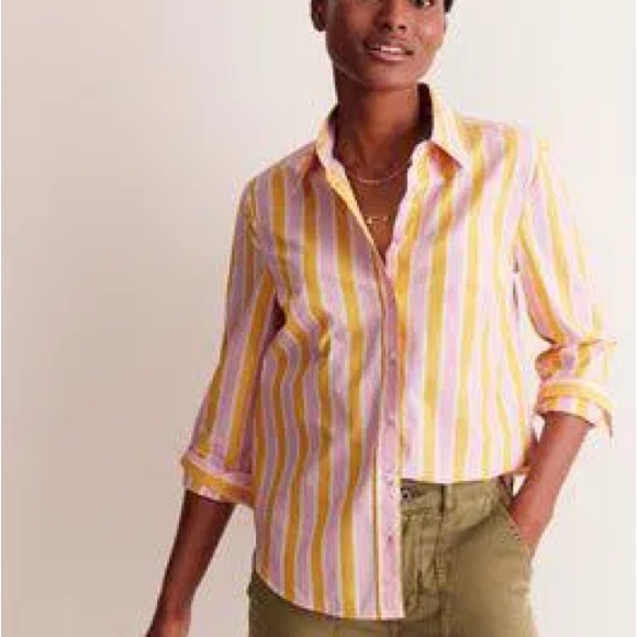 Boden Pink and Yellow Striped Button Down Top - Picture 1 of 14